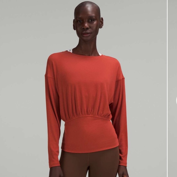 Lululemon Ribbed Long Sleeve Yoga Shirt Modal-Silk Cayenne - Picture 8 of 9